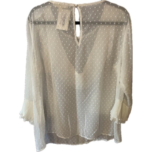 Women’s Embroidered Ruffle Sheer White Boho Chic Top Workwear - Picture 2 of 2